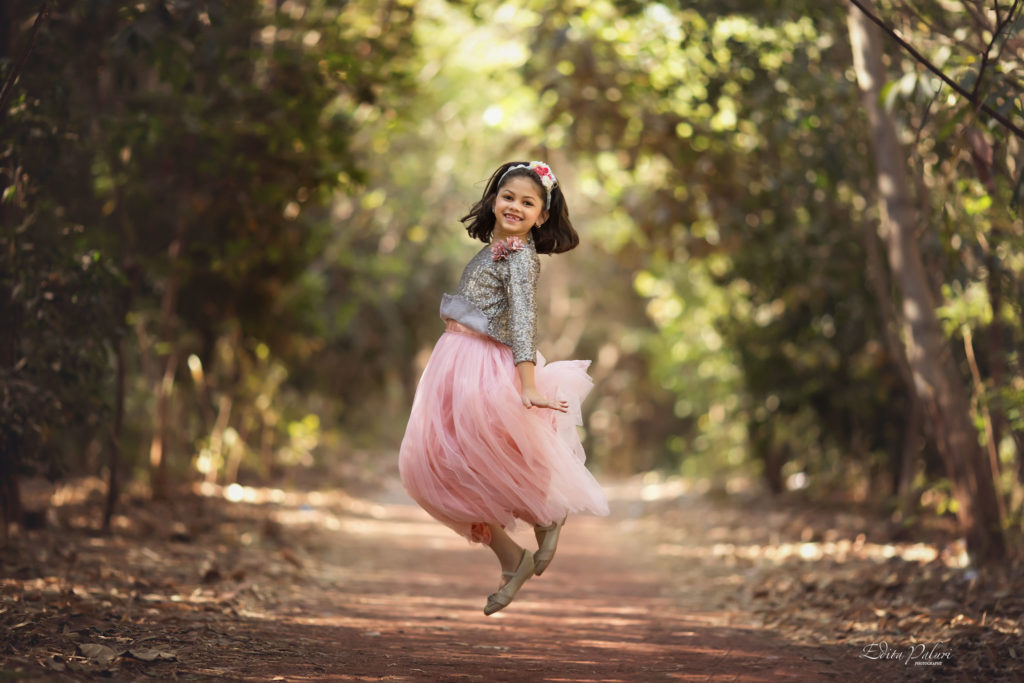 jumping girl in the forest