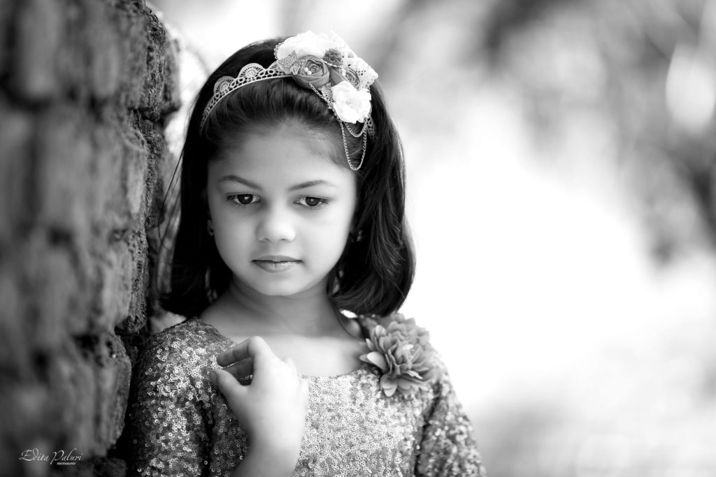 black and white dreaming girl portrait